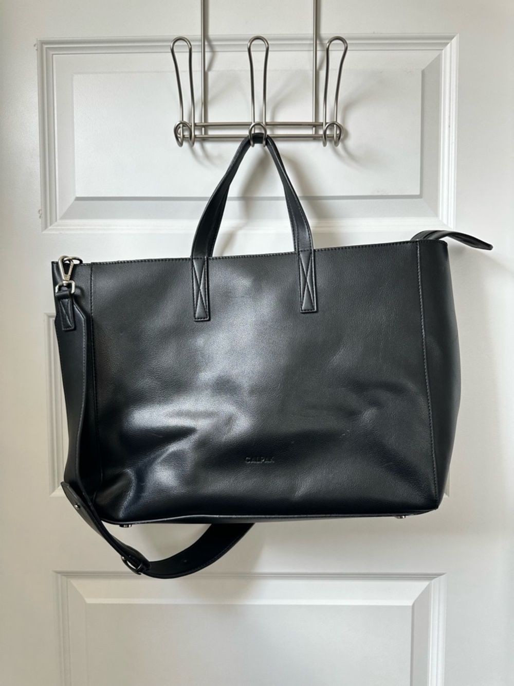 Calpak Black Haven Leather Tote with Removable Shoulder Strap